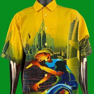 VTG Y2K City Hunter Original Collection NYC Skyline Graphic Button-Up Shirt